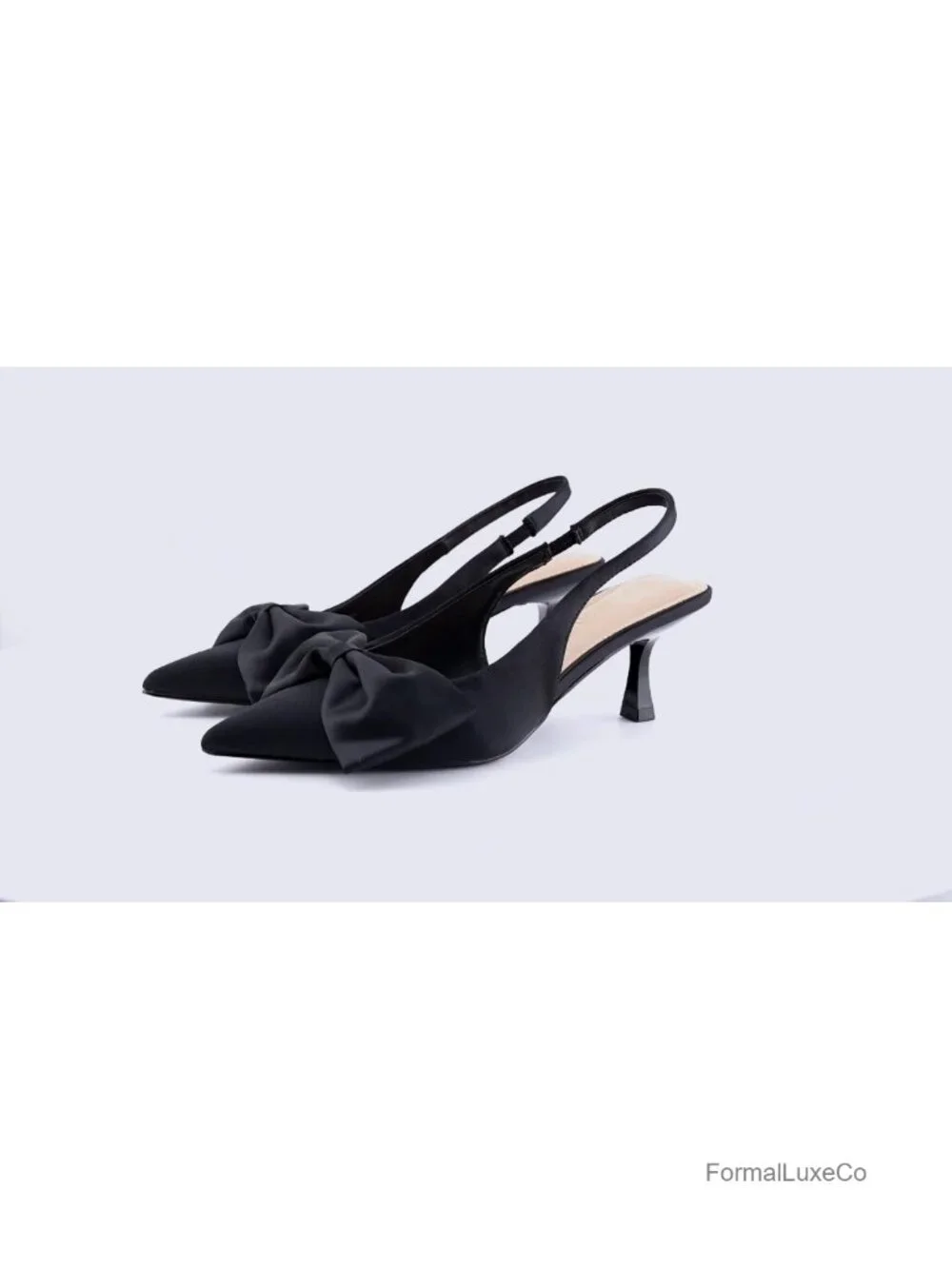 Pointed Toe Kitten Heel Slingback Pumps with Elastic Strap - 2.4